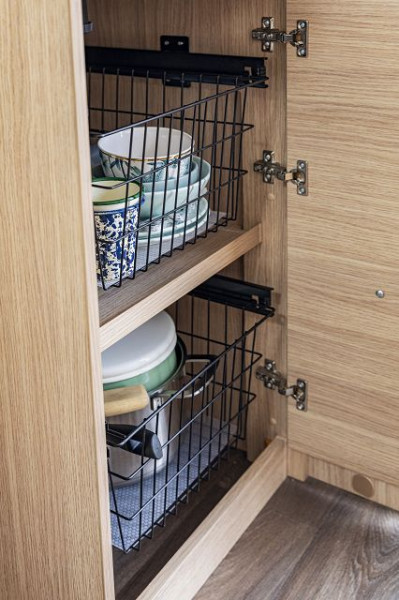 Kitchen pull-out including two wire baskets and non-slip mat